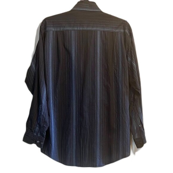 Minos Shirt L Black Blue Stripe Woven Germany Cotton Long Sleeve Button Up - Picture 2 of 11